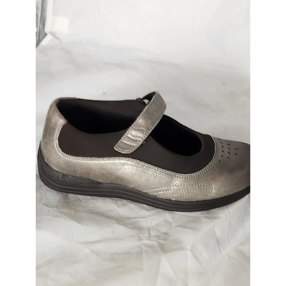 DREW Women's Rose Mary Jane Shoes Silver Metallic Leather‎ Comfort Size 7W nurse